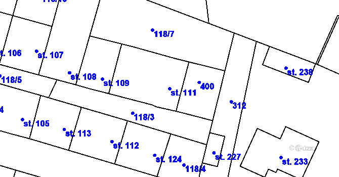 Parcela st. 111 v KÚ Hospozín, Katastrální mapa