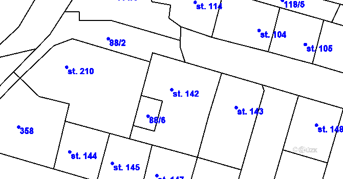 Parcela st. 142 v KÚ Hospozín, Katastrální mapa