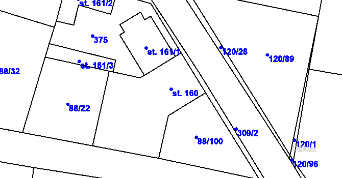 Parcela st. 160 v KÚ Hospozín, Katastrální mapa