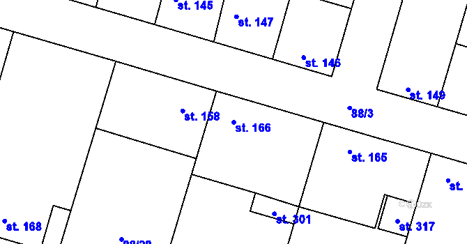Parcela st. 166 v KÚ Hospozín, Katastrální mapa