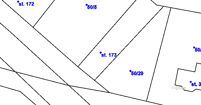 Parcela st. 173 v KÚ Hospozín, Katastrální mapa