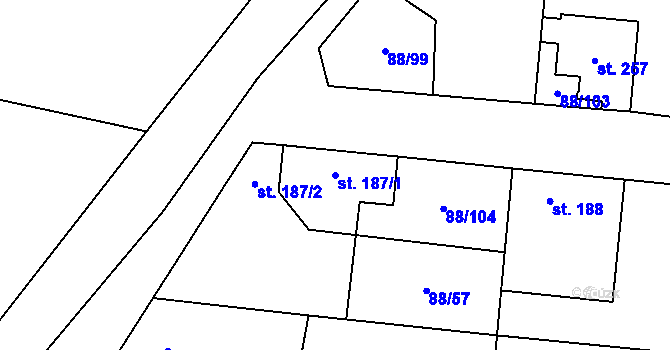 Parcela st. 187/1 v KÚ Hospozín, Katastrální mapa