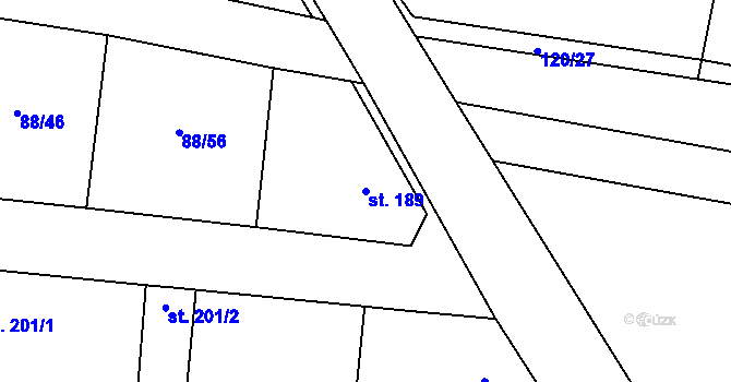 Parcela st. 189 v KÚ Hospozín, Katastrální mapa
