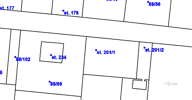 Parcela st. 201/1 v KÚ Hospozín, Katastrální mapa
