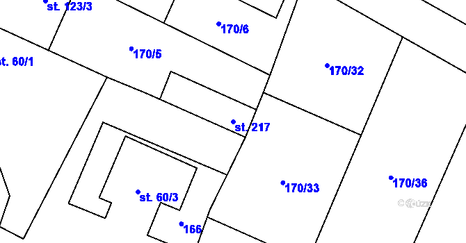 Parcela st. 217 v KÚ Hospozín, Katastrální mapa