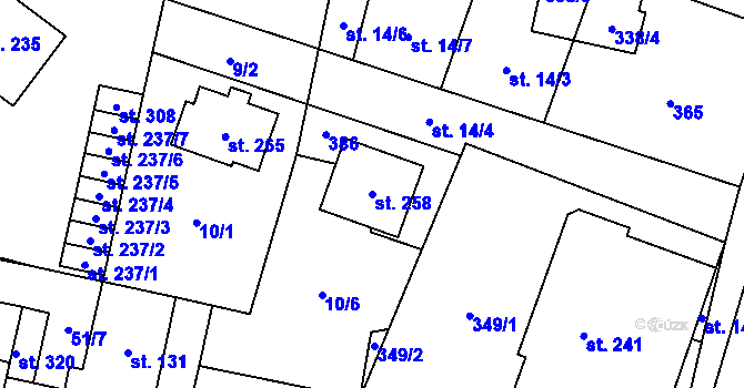 Parcela st. 258 v KÚ Hospozín, Katastrální mapa