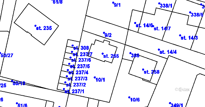 Parcela st. 265 v KÚ Hospozín, Katastrální mapa