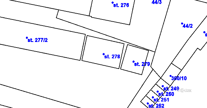 Parcela st. 278 v KÚ Hospozín, Katastrální mapa