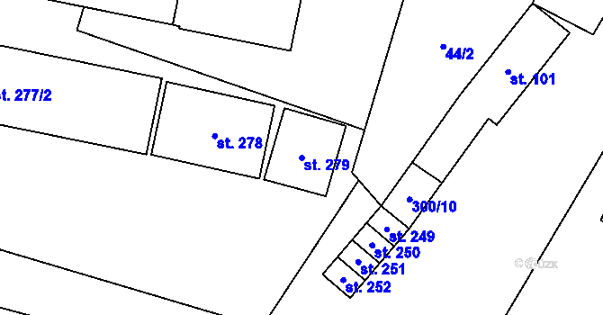 Parcela st. 279 v KÚ Hospozín, Katastrální mapa
