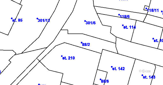 Parcela st. 88/2 v KÚ Hospozín, Katastrální mapa