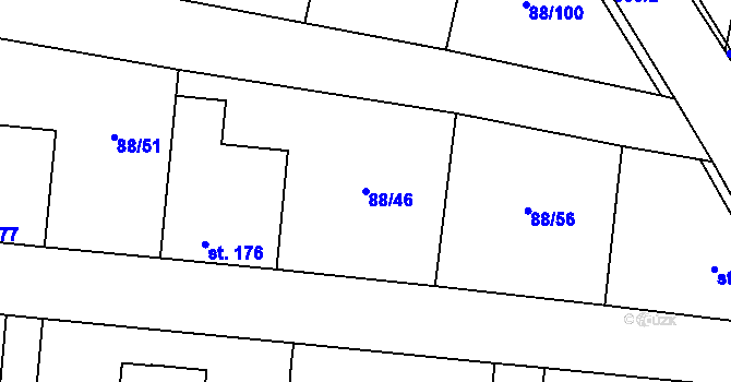 Parcela st. 88/46 v KÚ Hospozín, Katastrální mapa