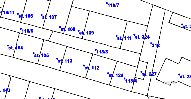 Parcela st. 118/3 v KÚ Hospozín, Katastrální mapa