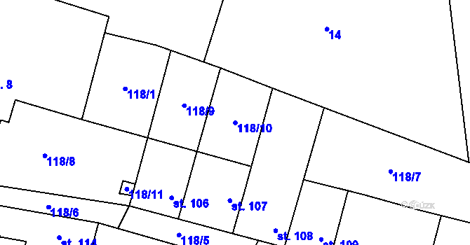 Parcela st. 118/10 v KÚ Hospozín, Katastrální mapa