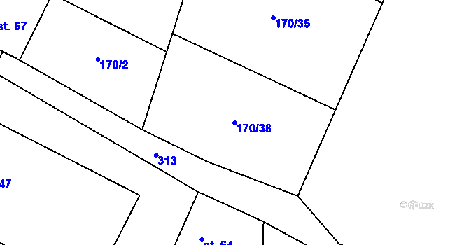 Parcela st. 170/38 v KÚ Hospozín, Katastrální mapa