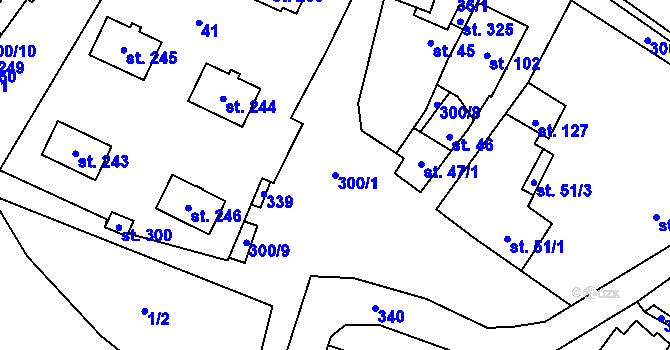 Parcela st. 300/1 v KÚ Hospozín, Katastrální mapa
