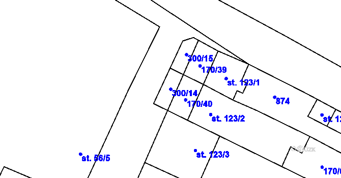 Parcela st. 300/14 v KÚ Hospozín, Katastrální mapa