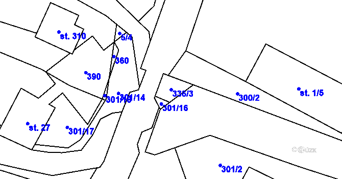 Parcela st. 336/3 v KÚ Hospozín, Katastrální mapa
