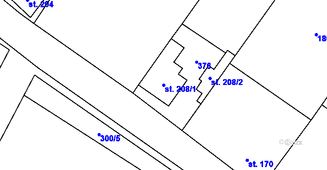 Parcela st. 208/1 v KÚ Hospozín, Katastrální mapa