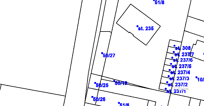 Parcela st. 50/27 v KÚ Hospozín, Katastrální mapa