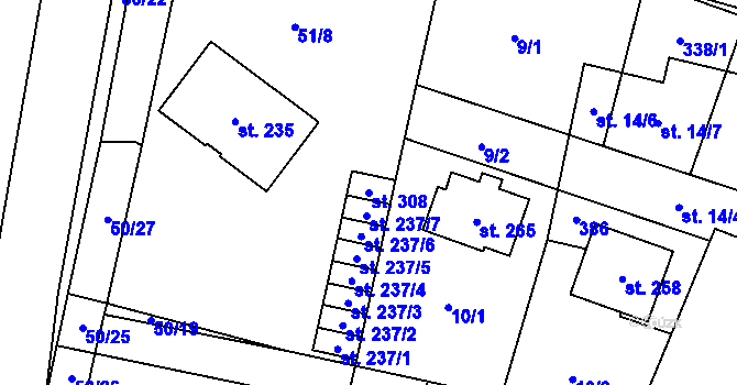 Parcela st. 308 v KÚ Hospozín, Katastrální mapa