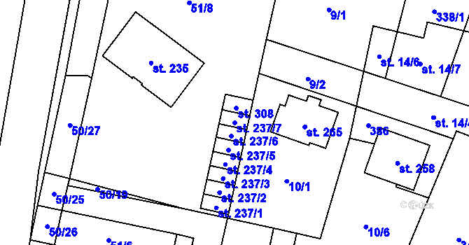 Parcela st. 237/7 v KÚ Hospozín, Katastrální mapa