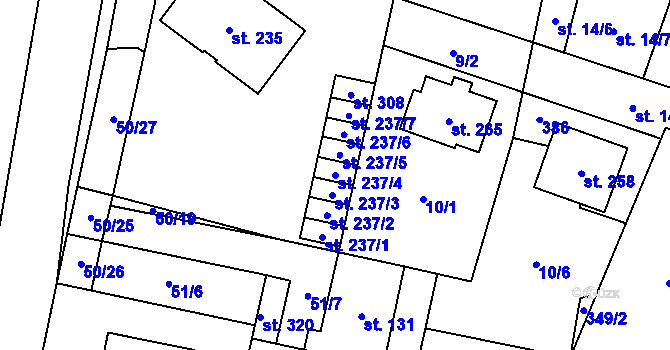 Parcela st. 237/4 v KÚ Hospozín, Katastrální mapa