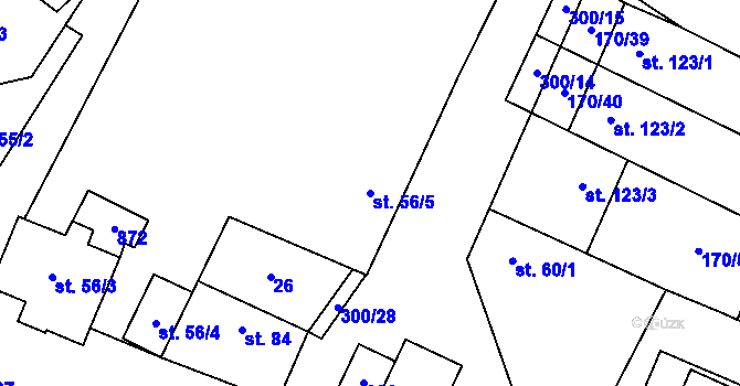 Parcela st. 56/5 v KÚ Hospozín, Katastrální mapa