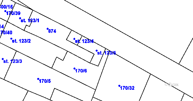 Parcela st. 123/5 v KÚ Hospozín, Katastrální mapa
