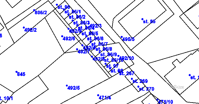 Parcela st. 86/9 v KÚ Hospříz, Katastrální mapa