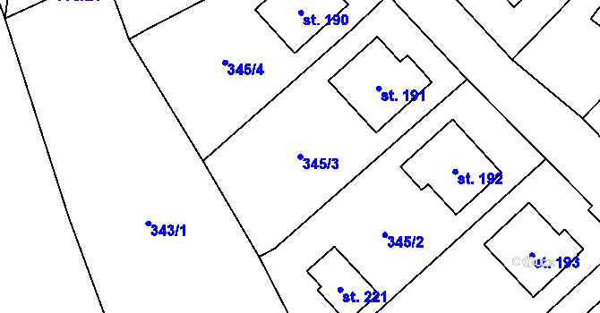 Parcela st. 345/3 v KÚ Hospříz, Katastrální mapa