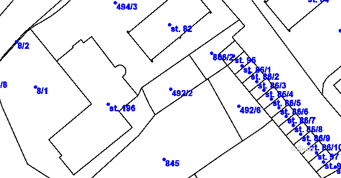 Parcela st. 492/2 v KÚ Hospříz, Katastrální mapa