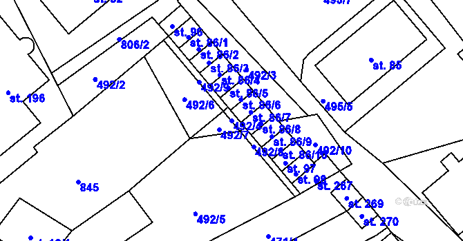 Parcela st. 492/4 v KÚ Hospříz, Katastrální mapa
