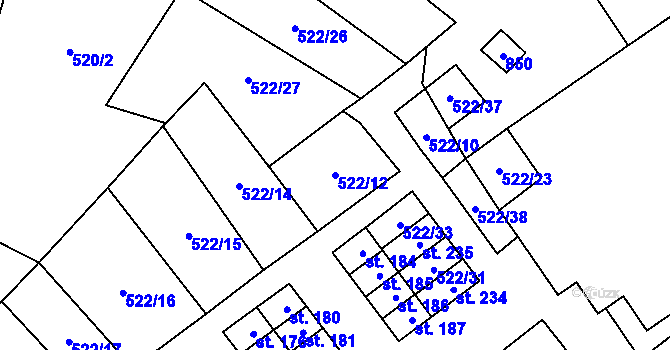Parcela st. 522/12 v KÚ Hospříz, Katastrální mapa