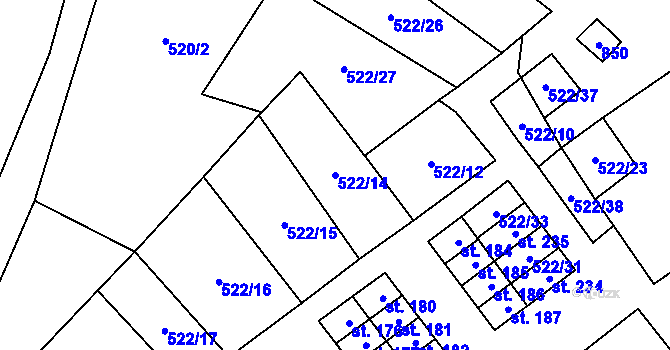 Parcela st. 522/14 v KÚ Hospříz, Katastrální mapa