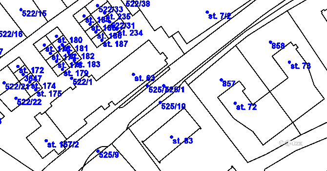 Parcela st. 525/1 v KÚ Hospříz, Katastrální mapa