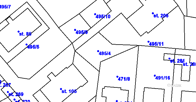 Parcela st. 495/4 v KÚ Hospříz, Katastrální mapa