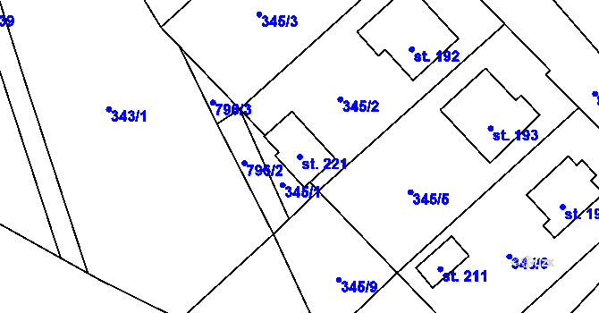 Parcela st. 221 v KÚ Hospříz, Katastrální mapa