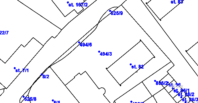Parcela st. 494/3 v KÚ Hospříz, Katastrální mapa