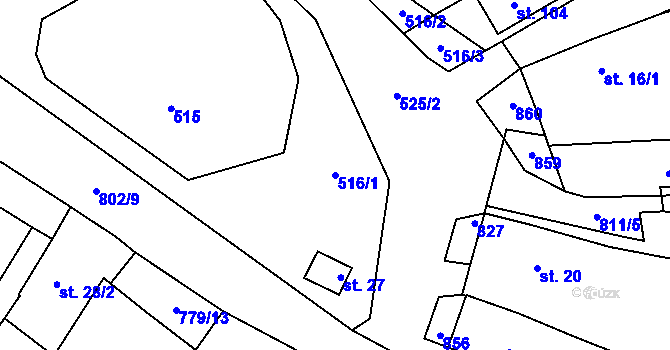 Parcela st. 516/1 v KÚ Hospříz, Katastrální mapa