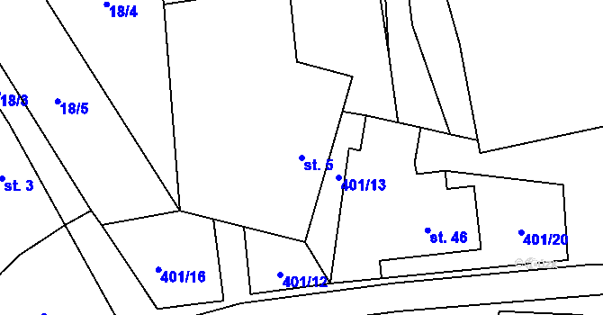 Parcela st. 5 v KÚ Hrutkov, Katastrální mapa
