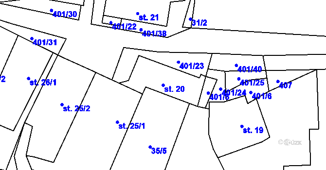Parcela st. 20 v KÚ Hrutkov, Katastrální mapa