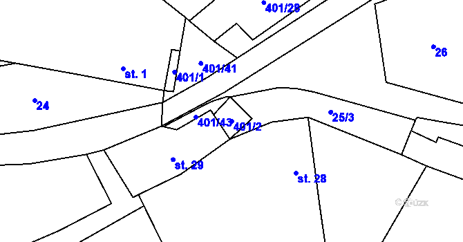 Parcela st. 401/2 v KÚ Hrutkov, Katastrální mapa