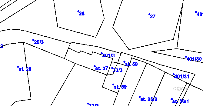 Parcela st. 401/3 v KÚ Hrutkov, Katastrální mapa
