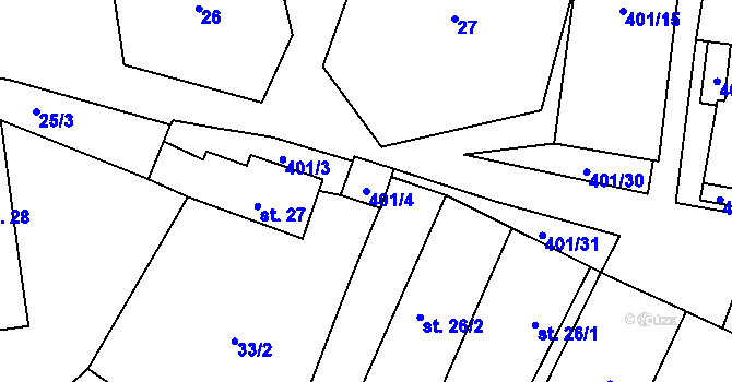 Parcela st. 401/4 v KÚ Hrutkov, Katastrální mapa