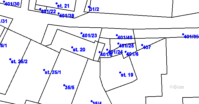 Parcela st. 401/5 v KÚ Hrutkov, Katastrální mapa