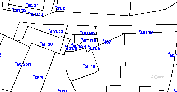 Parcela st. 401/6 v KÚ Hrutkov, Katastrální mapa