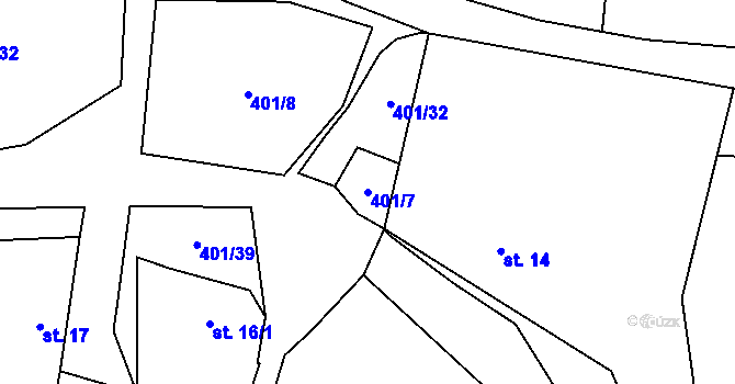 Parcela st. 401/7 v KÚ Hrutkov, Katastrální mapa