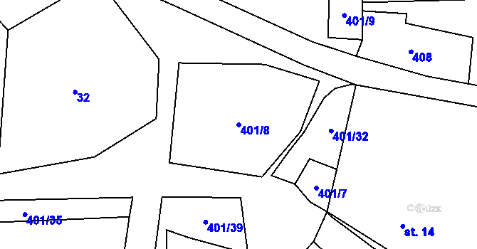 Parcela st. 401/8 v KÚ Hrutkov, Katastrální mapa