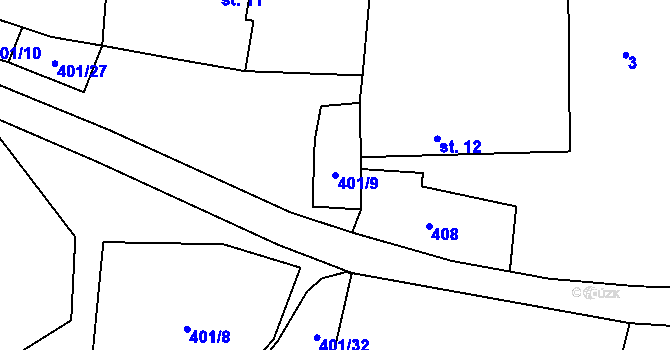 Parcela st. 401/9 v KÚ Hrutkov, Katastrální mapa
