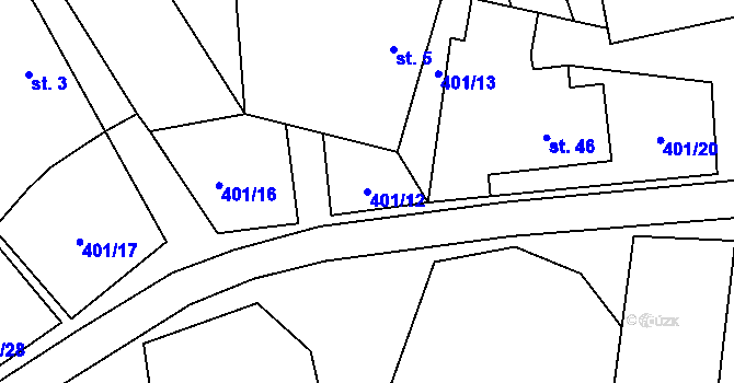 Parcela st. 401/12 v KÚ Hrutkov, Katastrální mapa